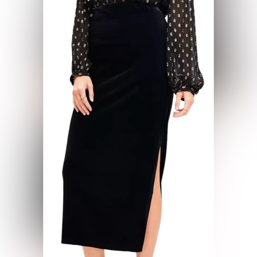 LOFT Black Velvet midi skirt